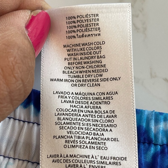 Michael Kors Blue and White Watercolor Tie Dye Lightweight Drawstring Pant - Picture 10 of 11